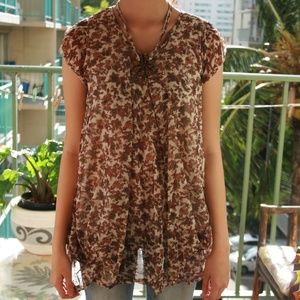Women's Floral short sleeve tops / brown